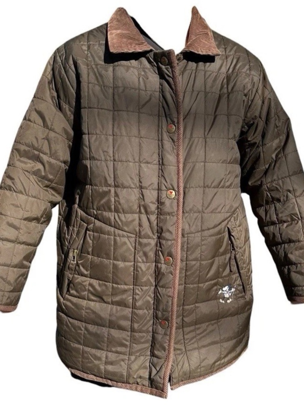 Disney Barn Coat Style Donaldson Mickey Mouse Pluto Quilted Brown Jacket